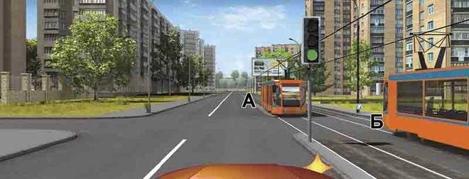 Проезд перекрестка с трамваями