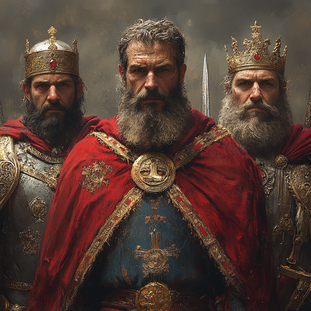 Пусть это будут Сим, Хам и Иафет, властители мира, изображение создано с помощью ИИ Midjourney