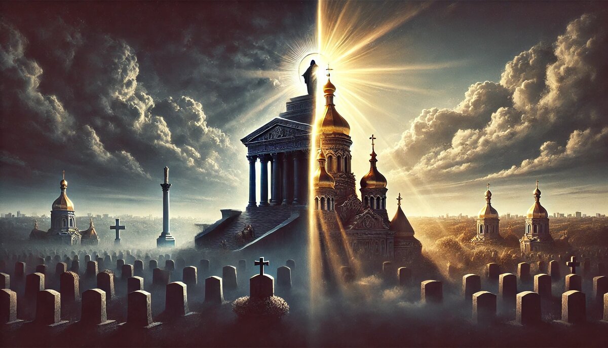 Символическое изображение, показывающее мавзолей Ленина, и Киево-Печерскую Лавру