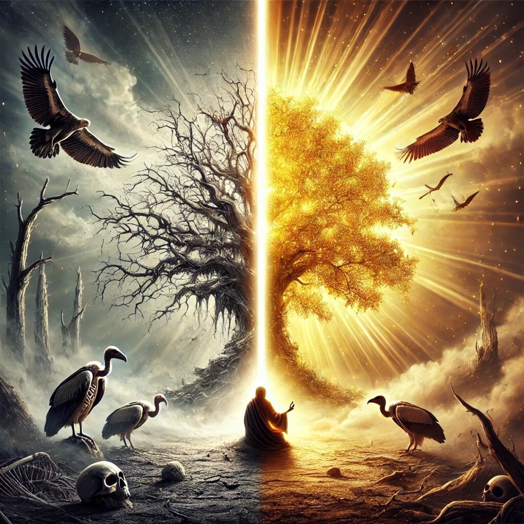 Изображение, символизирующее контраст между жизнью и смертью