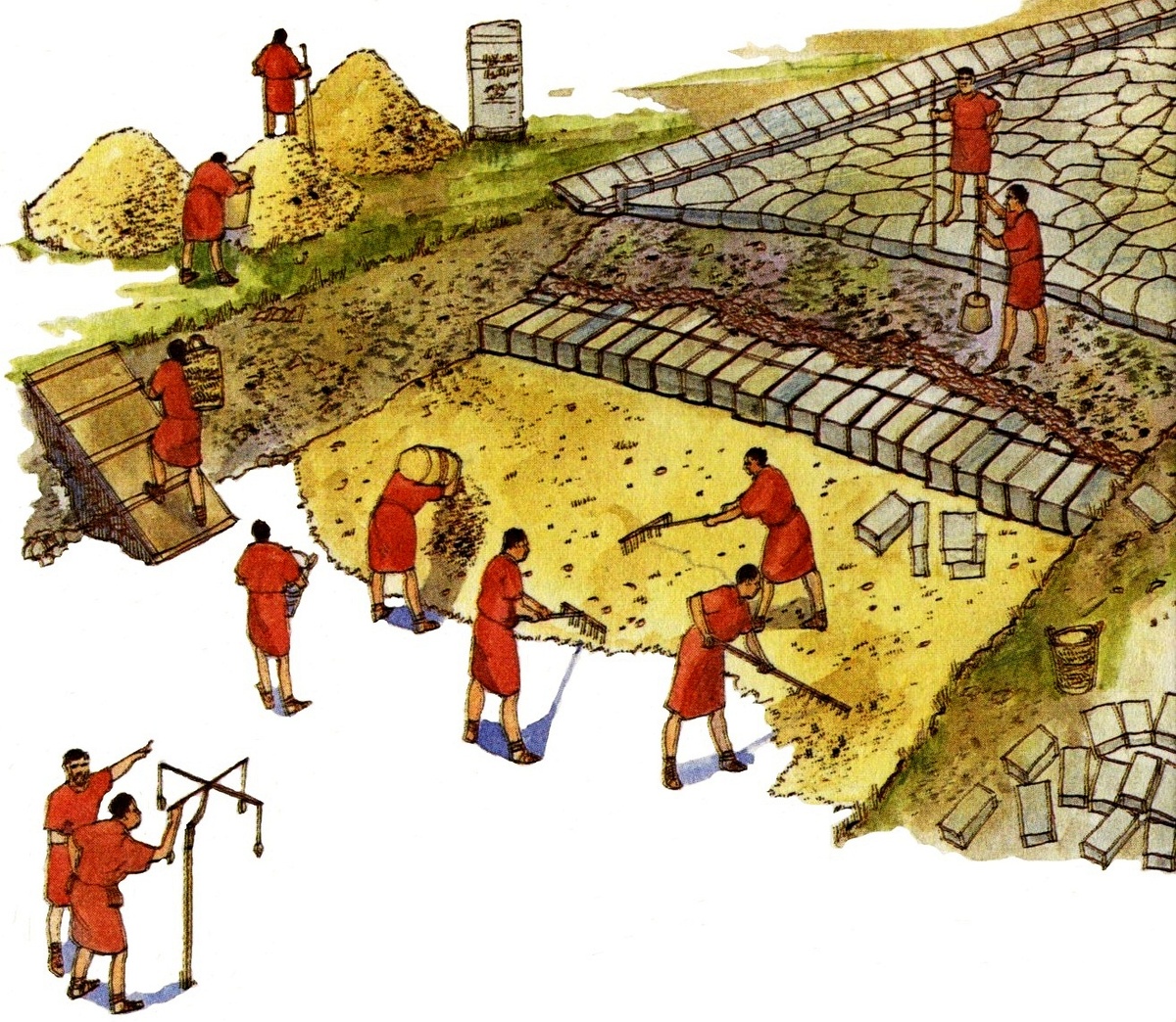 Технология постройки древнеримских дорог. Рисунок из открытых источников.