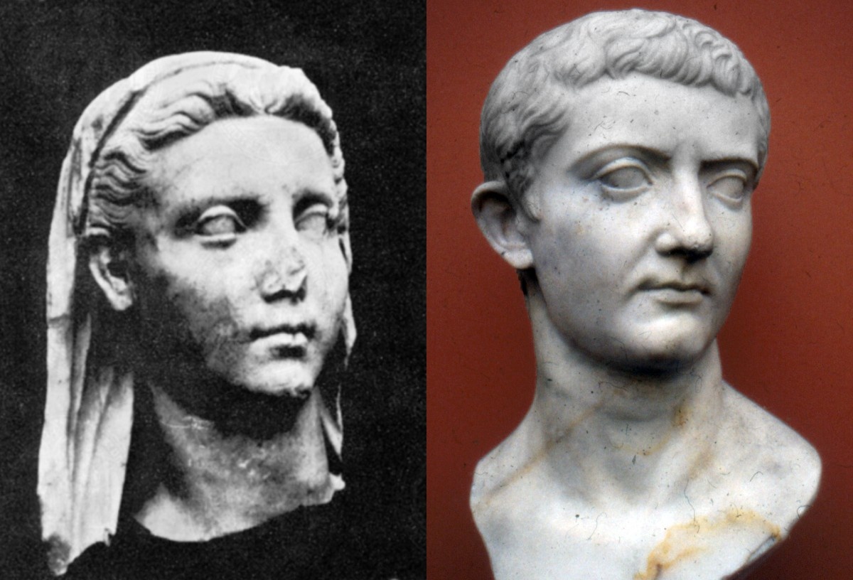 античные бюсты Випсании и Тиберия