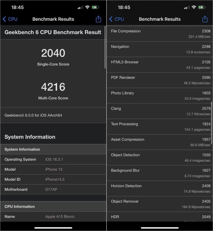    Вот так выглядят результаты iPhone 13 в Geekbench
