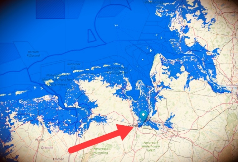 Ольденбург при уровне мирового океана +10 м