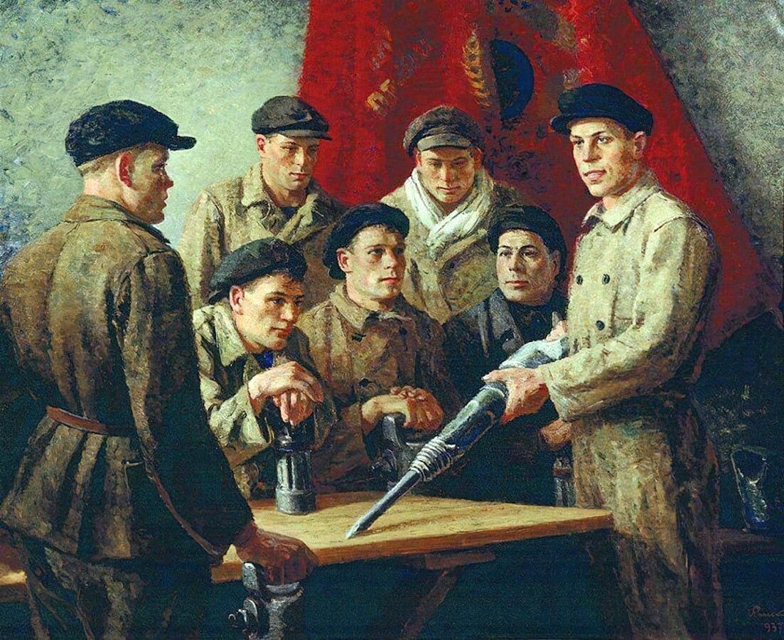 Георгий Ряжский. «Перед сменой. Бригада Стаханова». 1937
