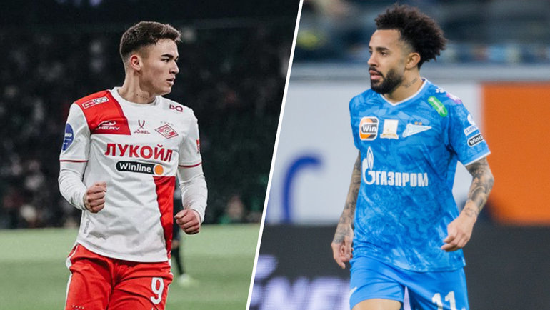    Нападающий «Спартака» Манфред Угальде и полузащитник «Зенита» Клаудиньо.ФК «Зенит» ФК «Спартак»