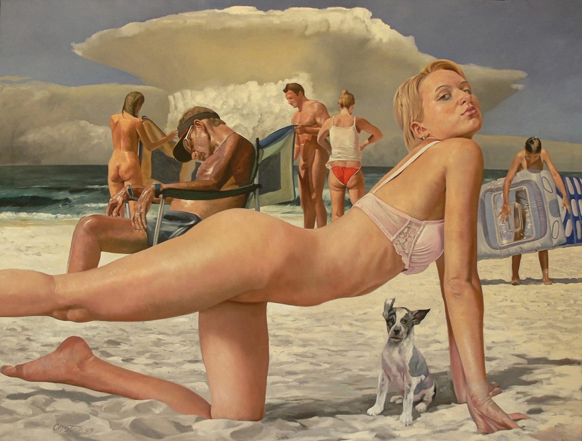 КАРТИНА ХУДОЖНИКА РОЛЬФА ОСТА /  Rolf Ohst под названием " ДАМА С СОБАЧКОЙ -2 "