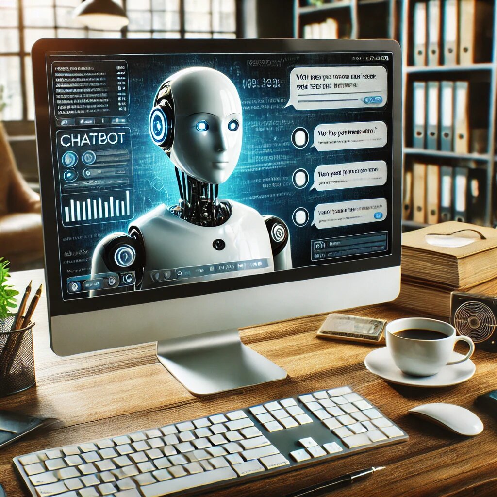 Чат-бот на экране компьютера, автоматически обрабатывающий запросы клиентов