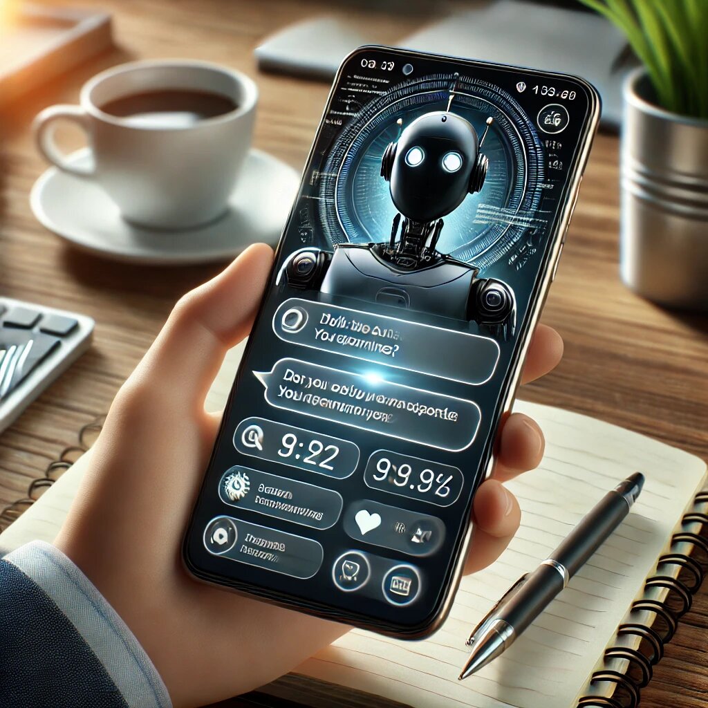 Чат-бот на экране смартфона, отвечающий на запрос клиента