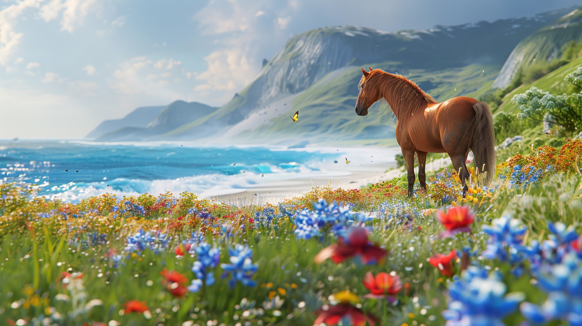 Прибрежные луга острова Фрисланд - идеальное пастбище для диких коней.