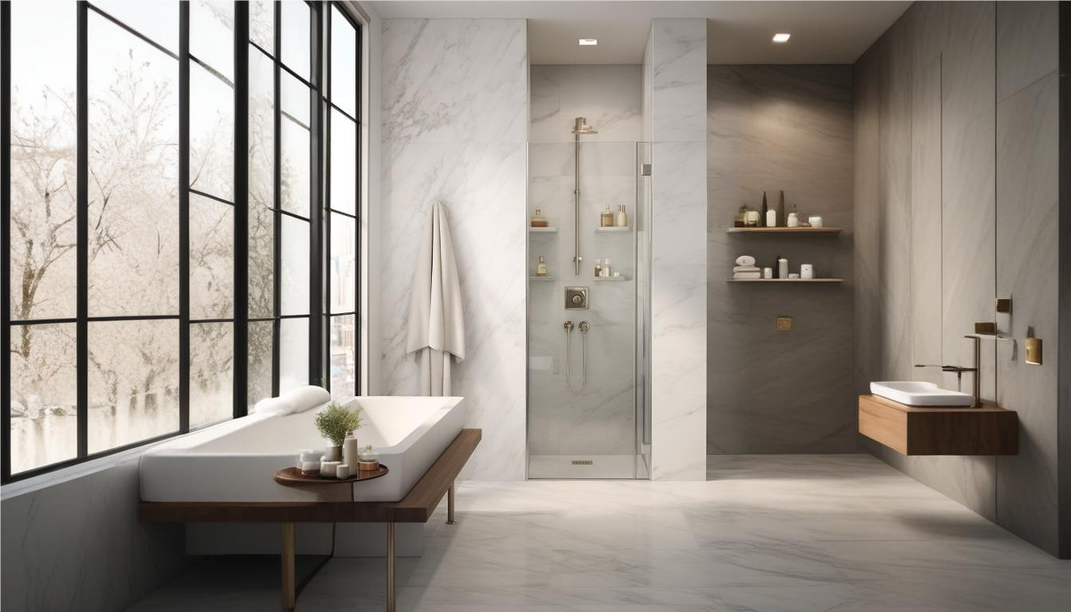 Ванная комната с встроенной стеной в душе, трубующей дополнительных вложений