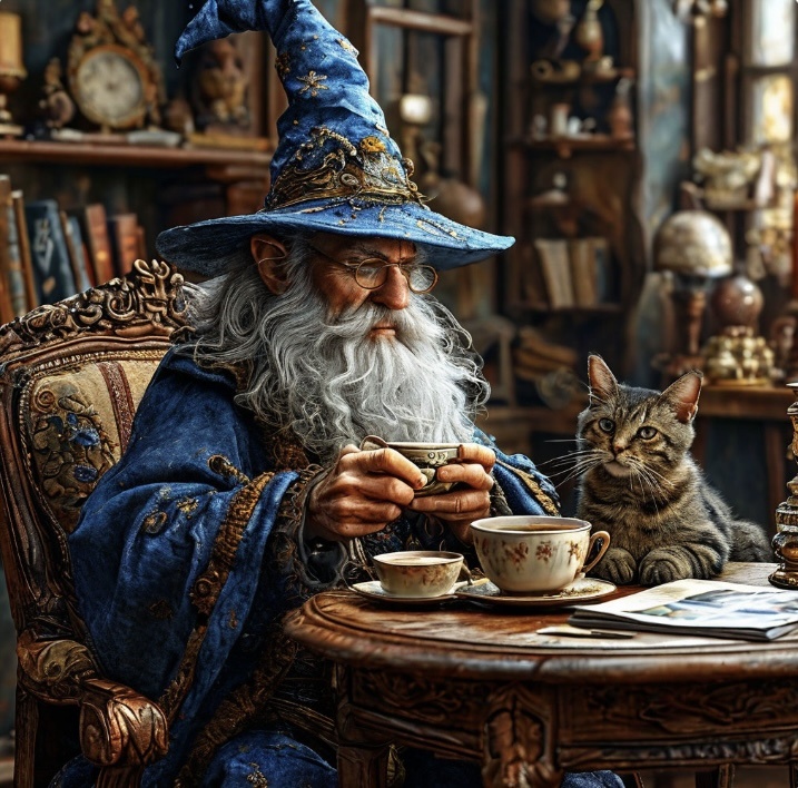 Светлый маг Мерлин за чаепитием 