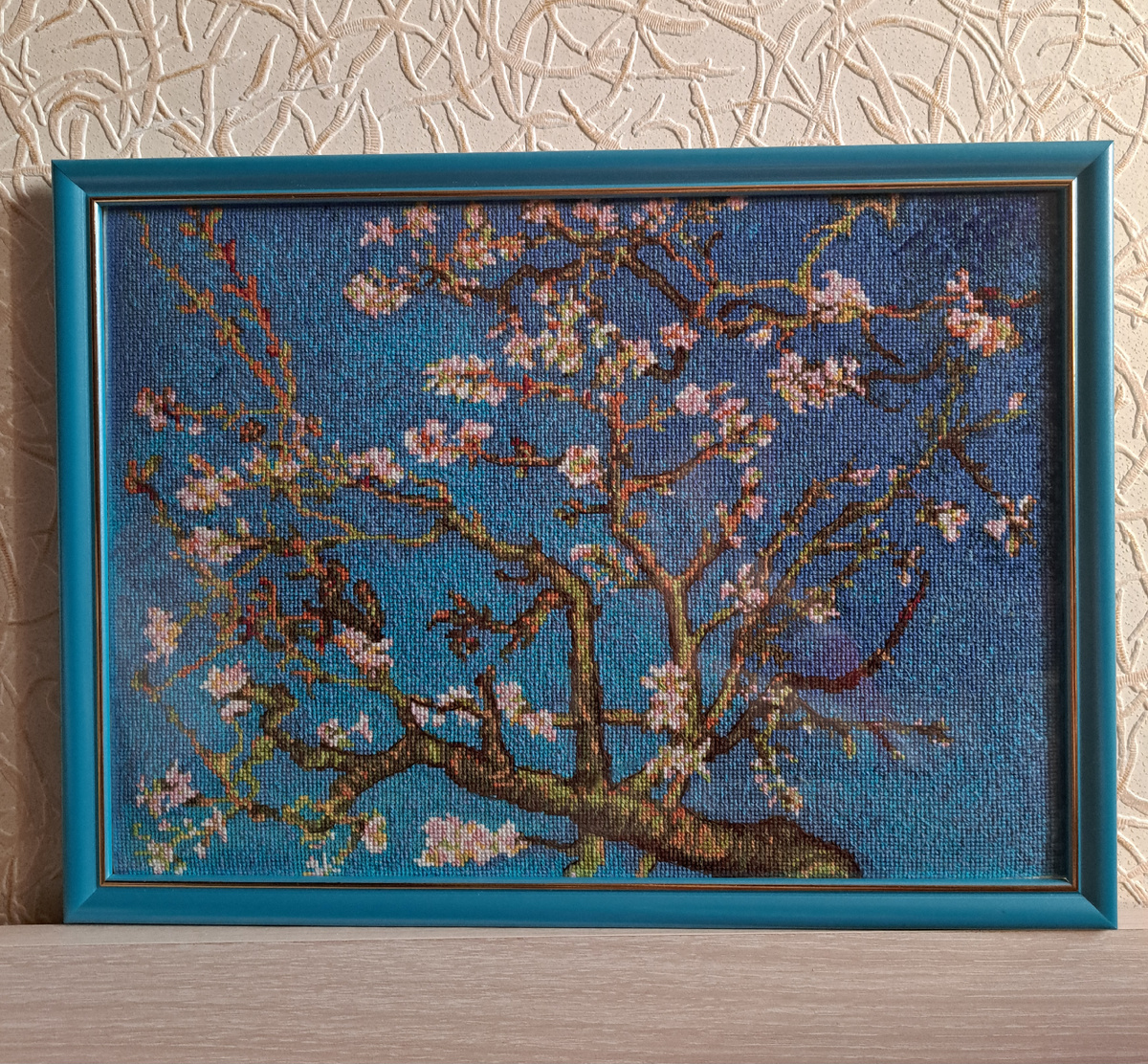 Январь. Цветущий миндаль / китайская реплика Риолиса. 35х25 см, Aida 16, 26 цветов