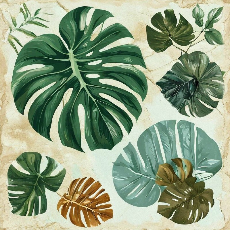 Эко-натуральность: оттенки природы
Цветовая палитра: мятно-зелёный, песочный, землисто-коричневый, голубой.
Пример:

Фон: светлый песочный.
Основной элемент: листья монстеры в мятно-зелёном цвете.
Текст: шрифт в земляном коричневом цвете с выделенными голубым цветом словами.
Где использовать: визуал для поста о натуральной косметике или экологичном бренде.