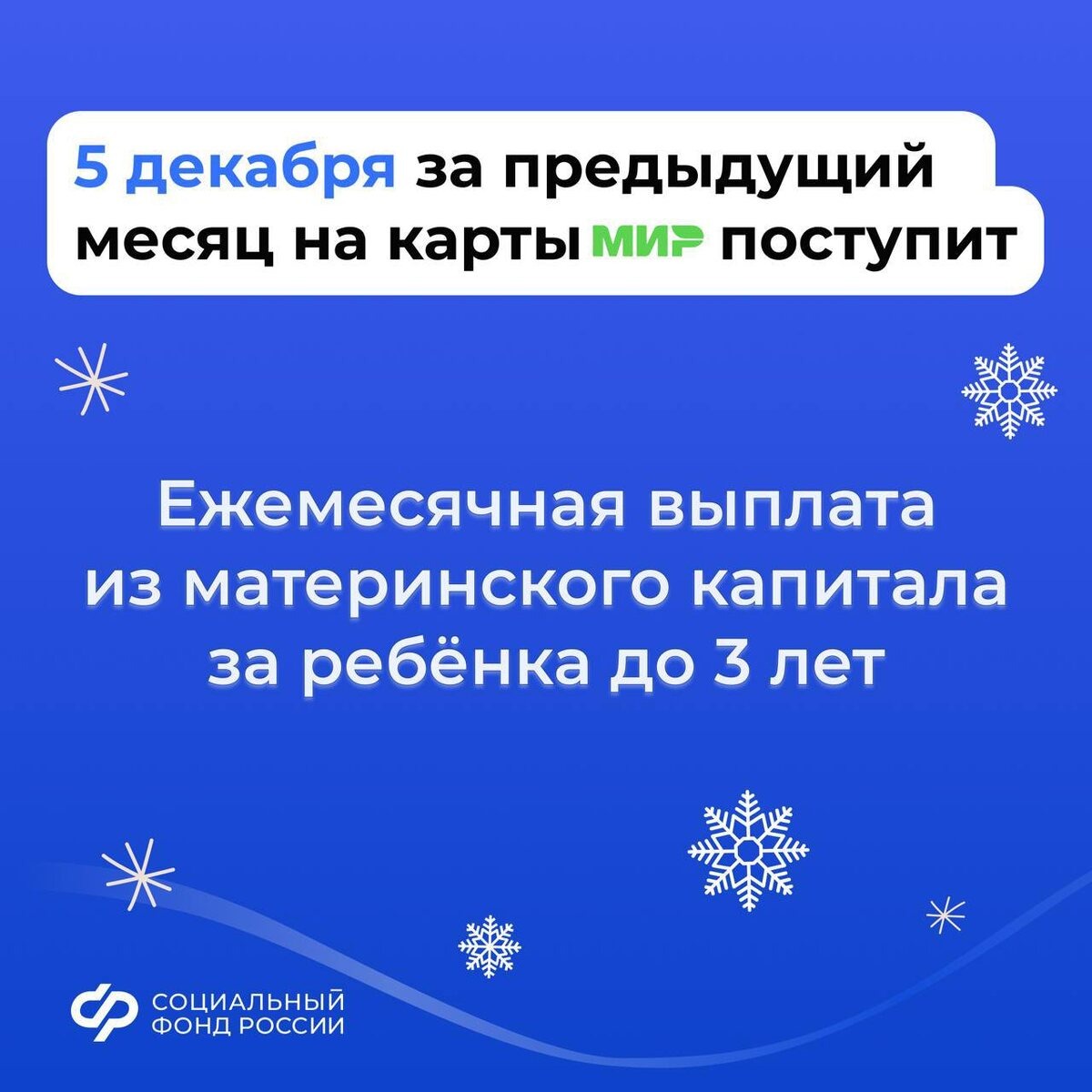 3, 5 и 6 декабря – дни зачисления выплат семьям с детьми на карты и счета