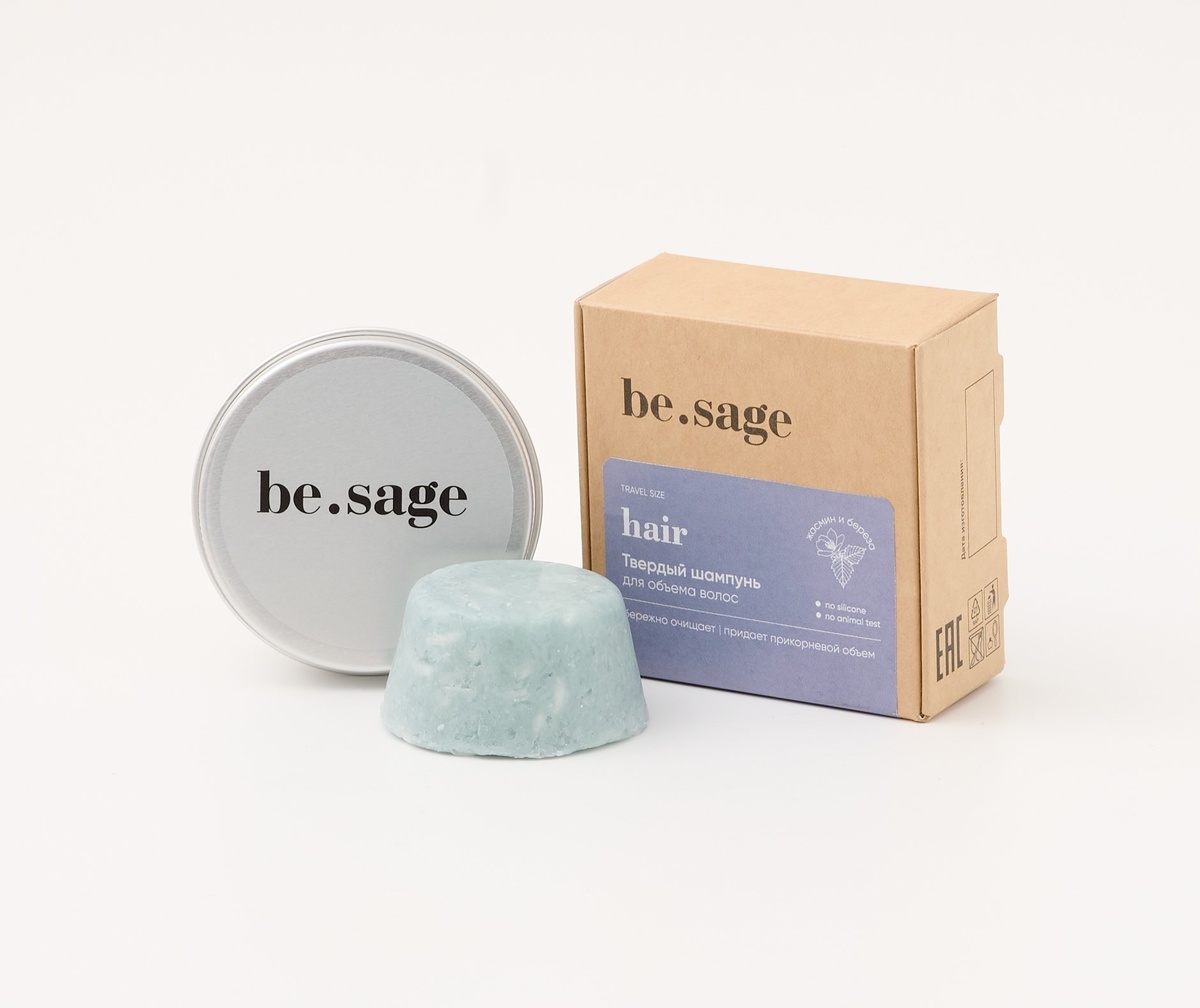 На фото: Твердый шампунь для объема be.age