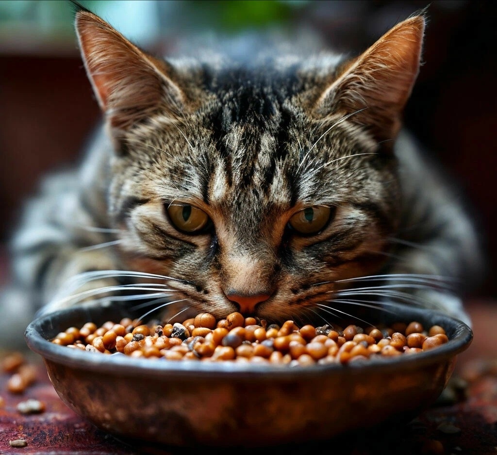 Кошка счастлива когда кушает правильную еду