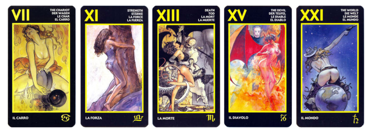 Колесница, Сила, Смерть, Дьявол, Мир. Старшие арканы, колода Таро Манара