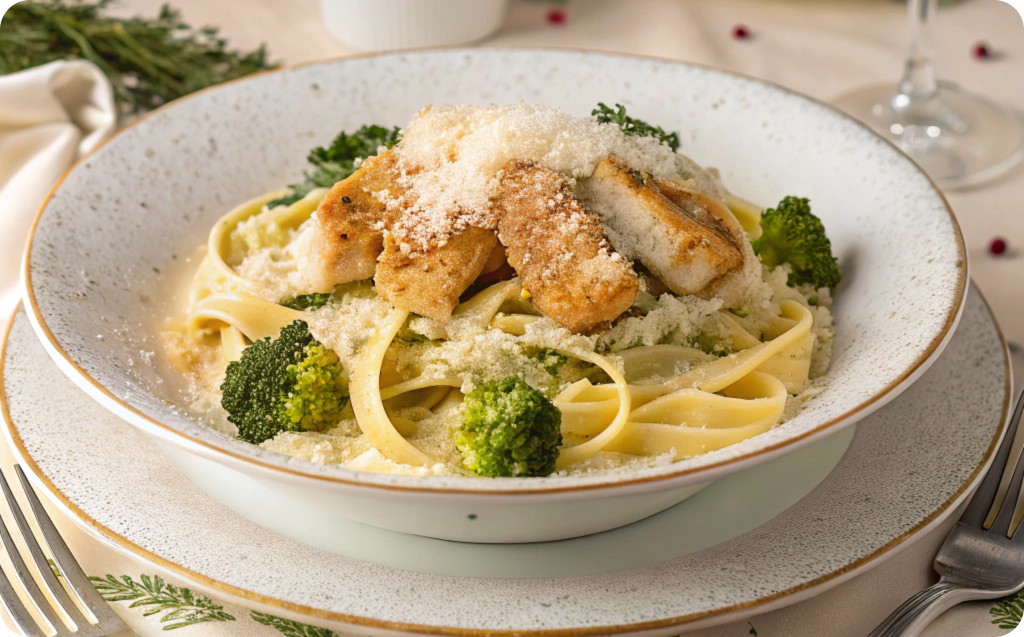 Паста с курицей и брокколи со сливками