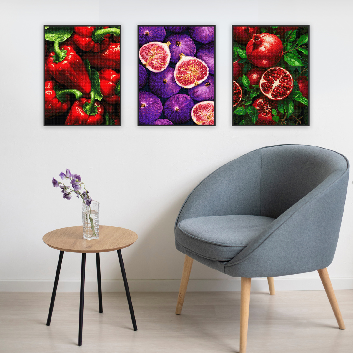 Алмазная мозаика на подрамнике 40х50 см — Сочные гранаты, Сладкий перец, Сочные инжиры