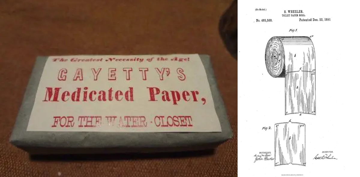 Туалетная бумага Джозефа Гайетти и рисунок из патента Сета Вилера.