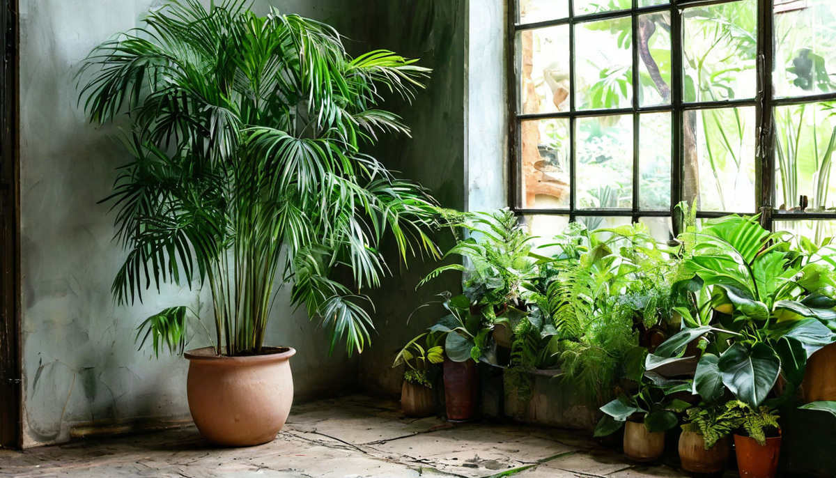 У хамедореи изящной тонкие, изящные стволы с «суставами», покрытые следами от опавших листьев, напоминающими стебли тростника или бамбука.