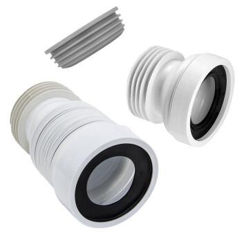 Для монтажа унитаза могут применяться гофрированные трубы (гофры), присоединения и манжеты.