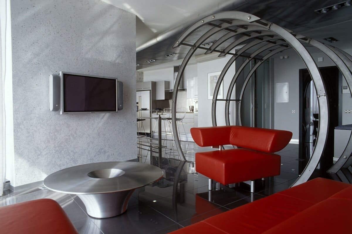 Красно-серое сочетание в стиле хай-тек