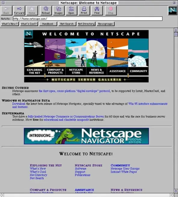 Домашняя страница браузера Netscape Navigator, август 1995