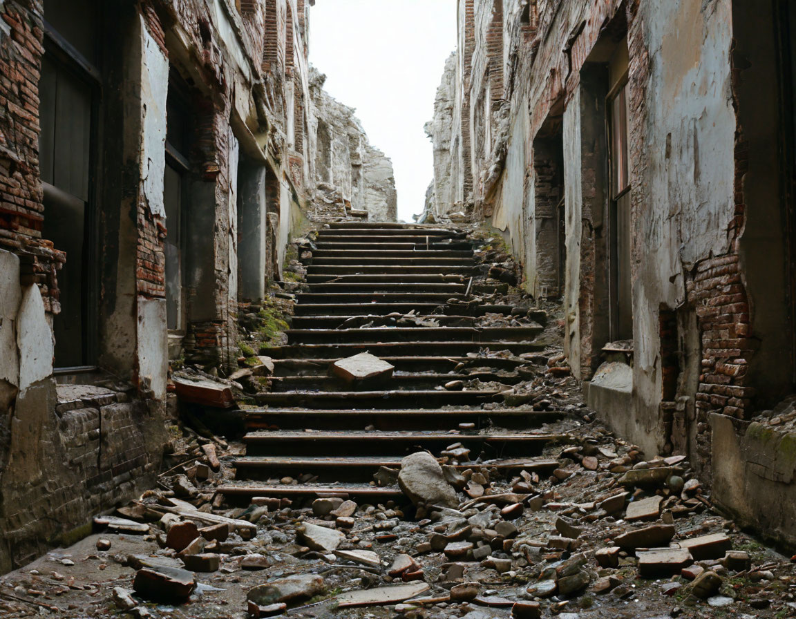 Лестница, первая ступень которой разрушена, но остальные выглядят прочными, символизируя, что нужно сделать первый шаг.