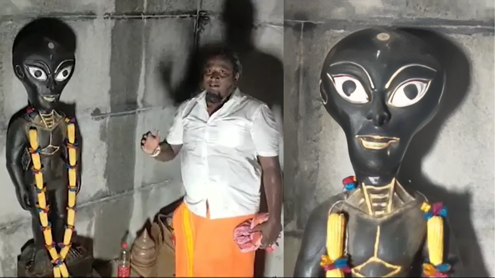 Мужчина в Индии построил храм, в котором поклоняется пришельцу. Фото: News9 Live