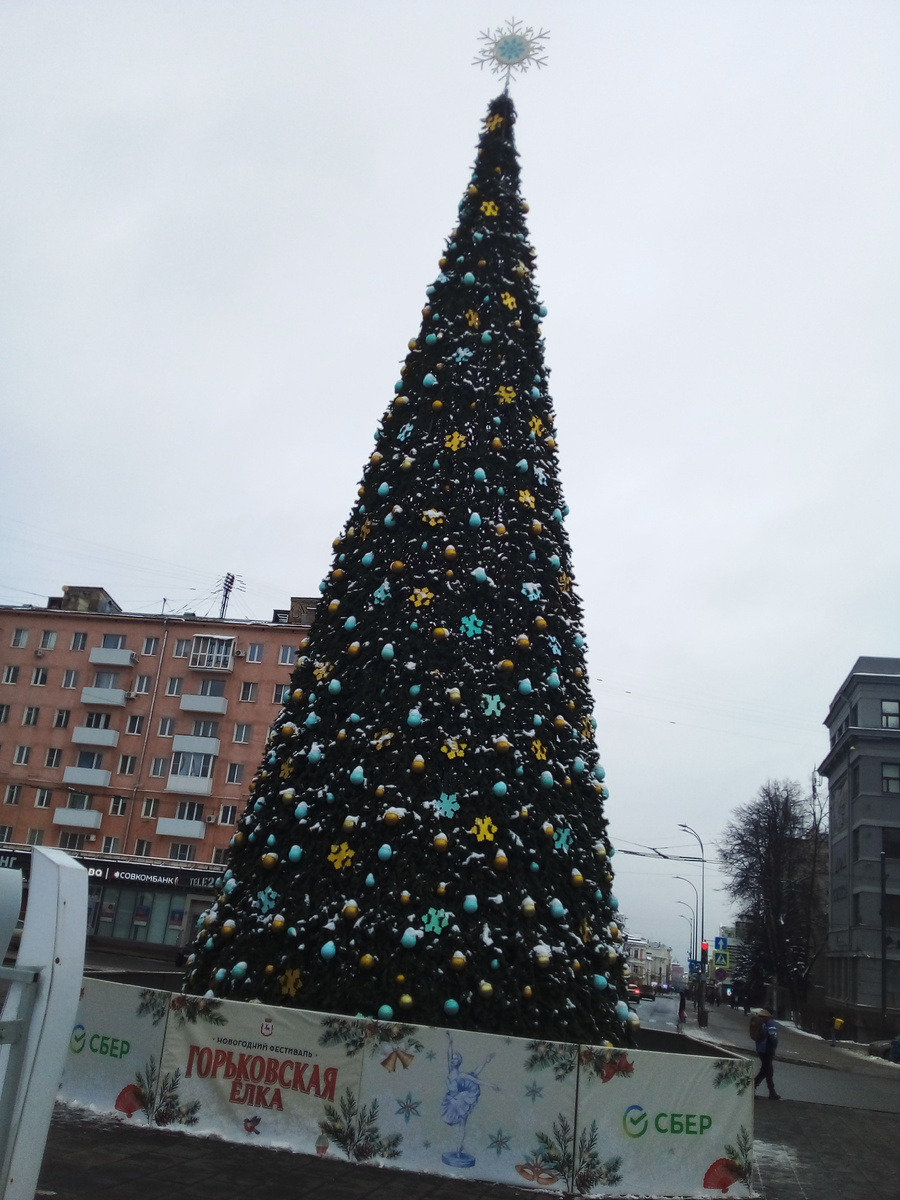 На снимке:  полюбуйтесь - та самая желто-блакитная елка на площади максима Горького.