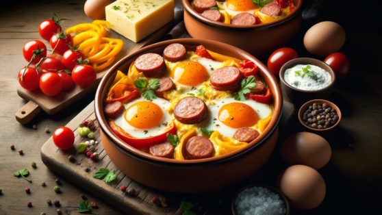    Готовим в горшочках: запеченные яйца с сосисками Виктория Шварц