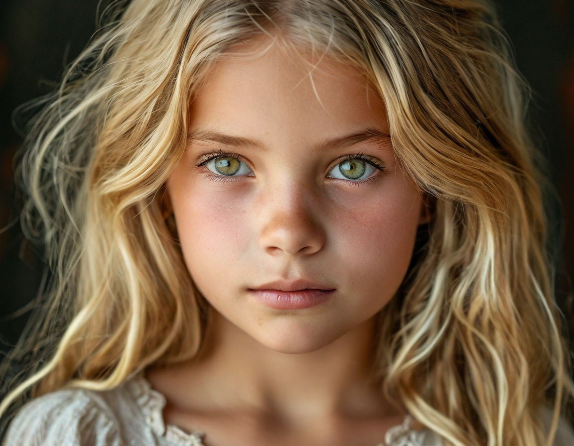 Это просто девочка, сгенерированная ИИ, но примерно такая же красавица живёт со мной - светлорусая, зеленоглазая.
