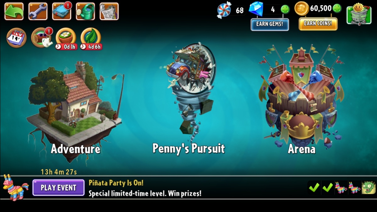 Основное меню игры PvZ2