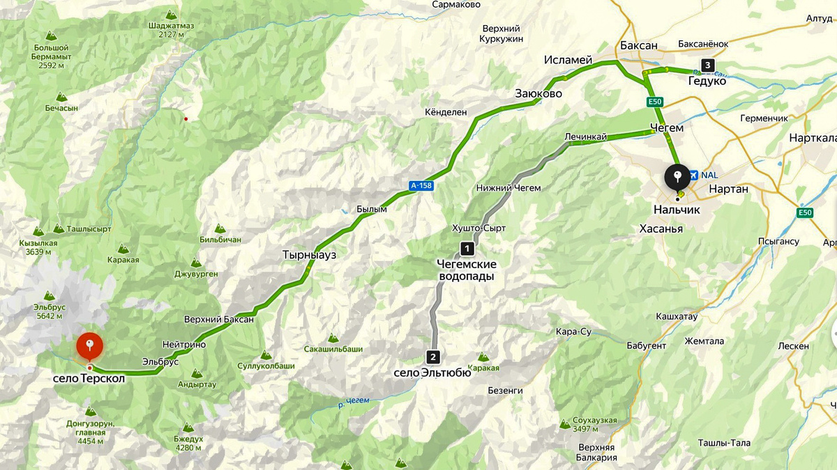 Маршрут путешествия по КБР день 1