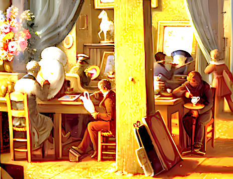 Фрагмент росписи тарелки с изображением интерьера мастерской Севра 1823 г.г