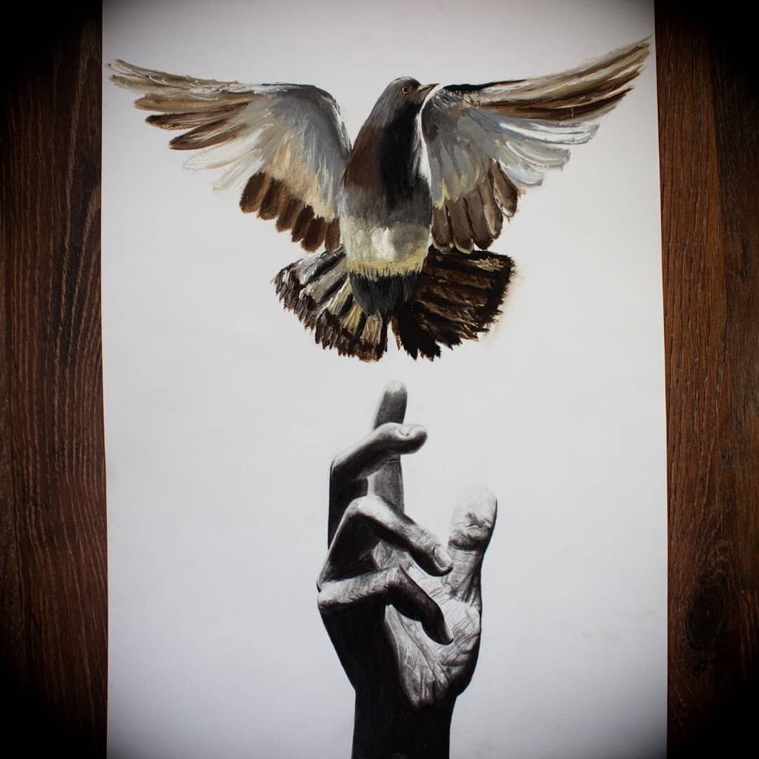 Карандаш и масло на бумаге