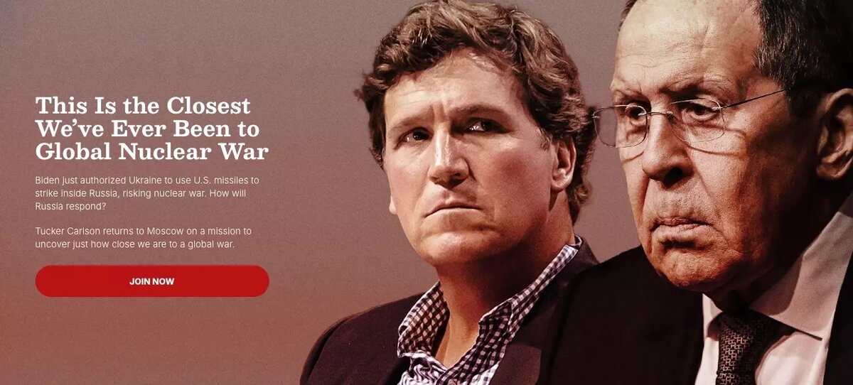 «Движемся ли мы к беспрецедентному конфликту между Россией и США?» — спрашивает Такер Карлсон. Фото: tuckercarlson.com/lavrov