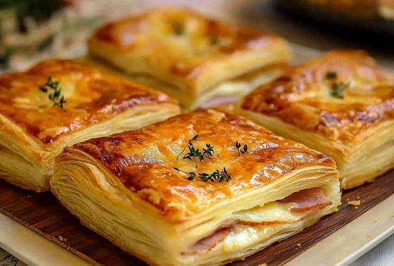    Пирожки с ветчиной и сыром из слоеного теста