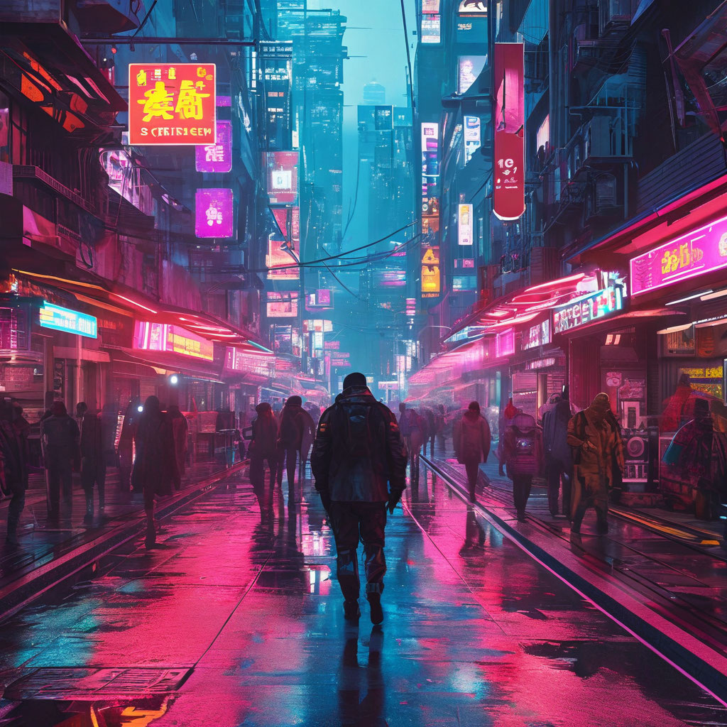 Алиса нарисовала город в стиле киберпанк