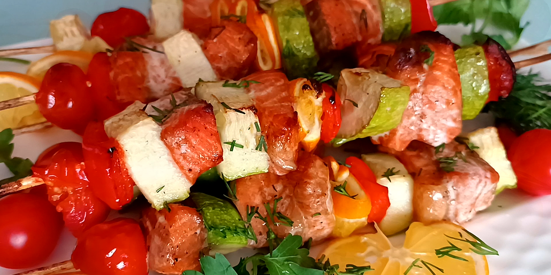 ✨ Форель на шпажках с овощами. Шашлычки из красной рыбы в духовке