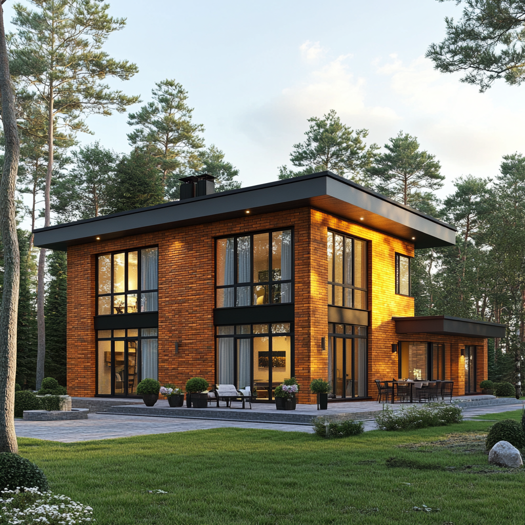 Пример современного дома из кирпича