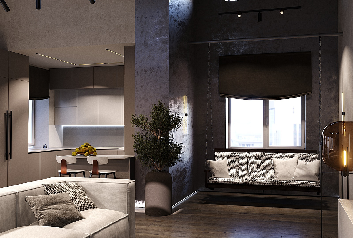 Проект ARTHOUSE: Коттедж 85 м², разделение зоны кухни и гостиной