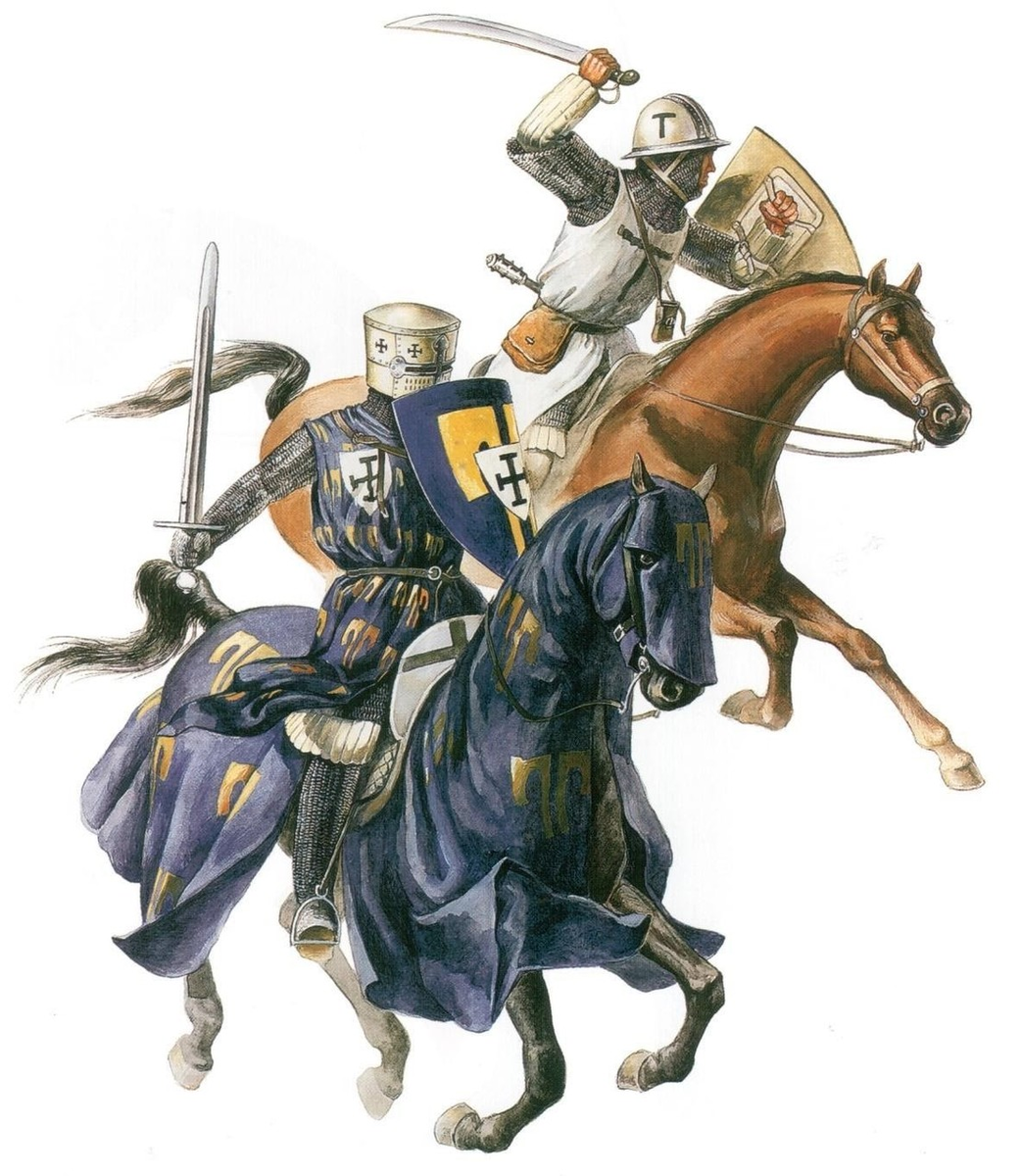 Рыцари-крестоносцы XIII в. Современная реконструкция.

Цит. по: Алексинский Д. П., Жуков К. А., Бутягин А. М., Коровкин Д. С. Всадники войны. Кавалерия Европы. СПб., 2005.