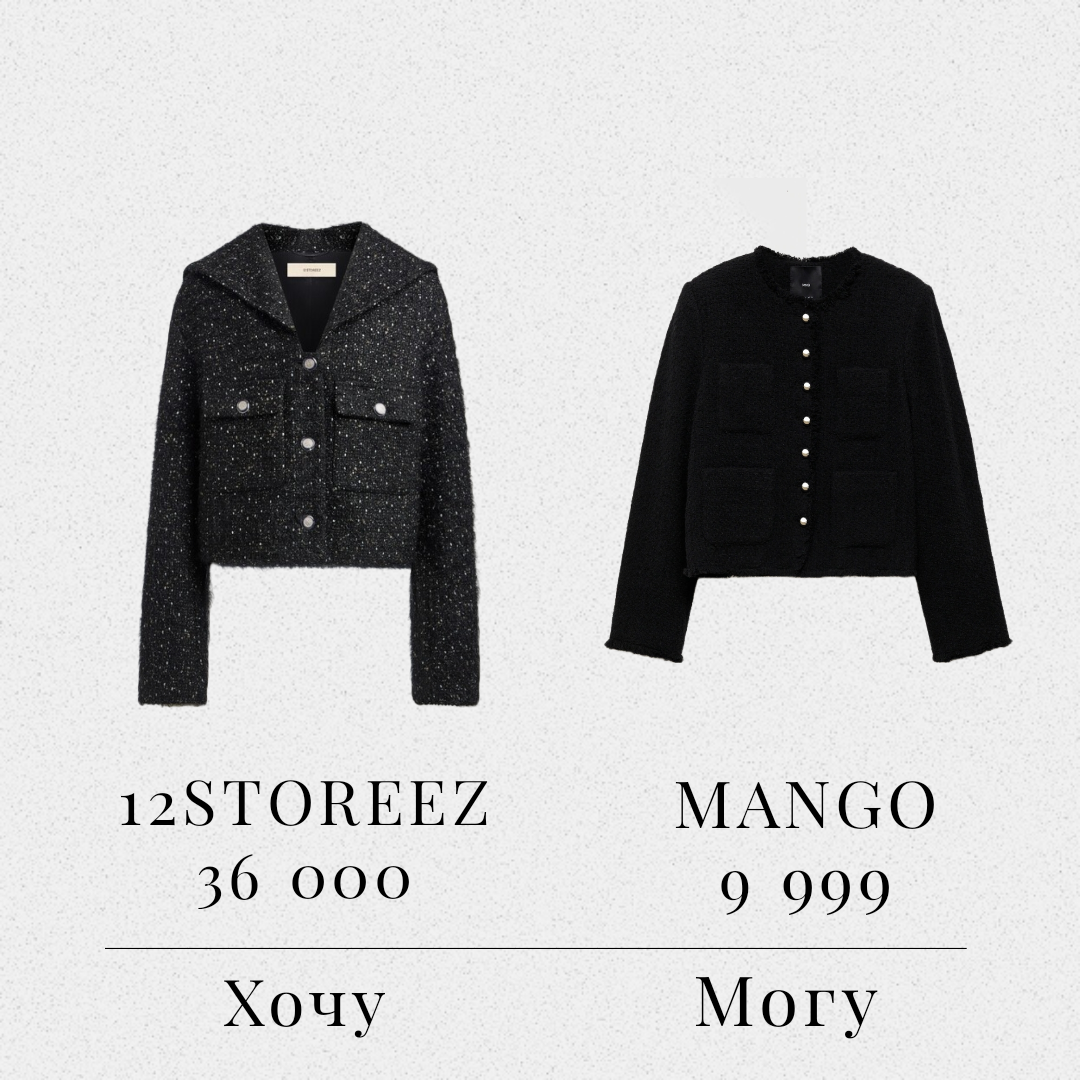 Твидовые жакеты с металлическими пуговицами 12STOREEZ и MANGO.