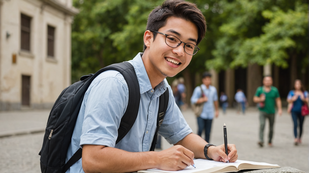 студент пишет эссе для поступления в зарубежный вуз