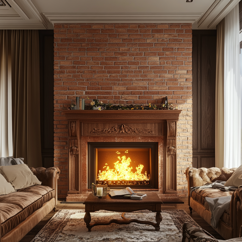 Интерьер в классическом стиле с камином