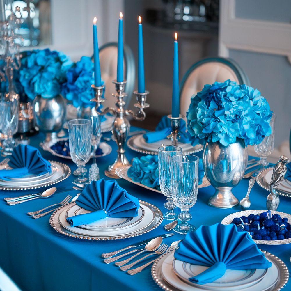 Сервировка стола в сине-белом цвете