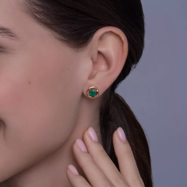 Золотые пусеты с зелеными агатами. 226930419